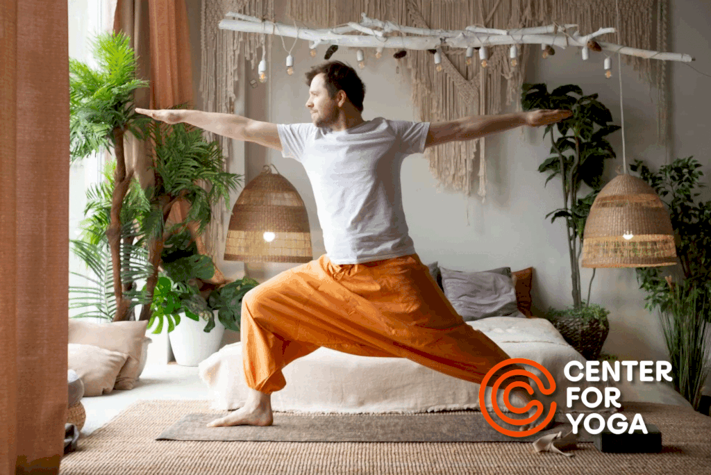 man doing warrior pose